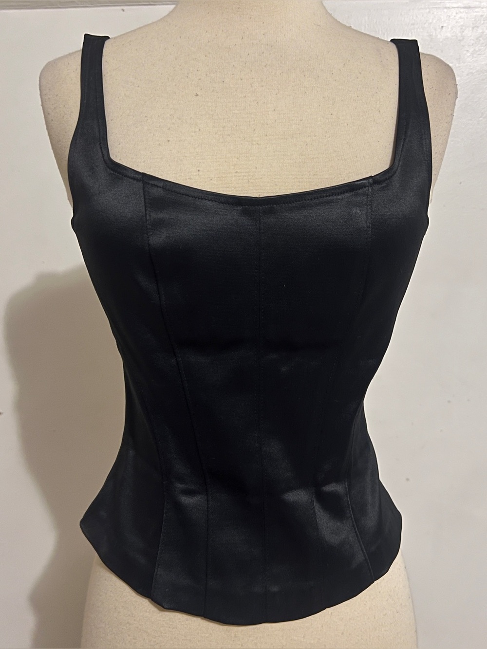 Vintage Caché Black Structured Corset Bustier Tank Top Y2K Size S